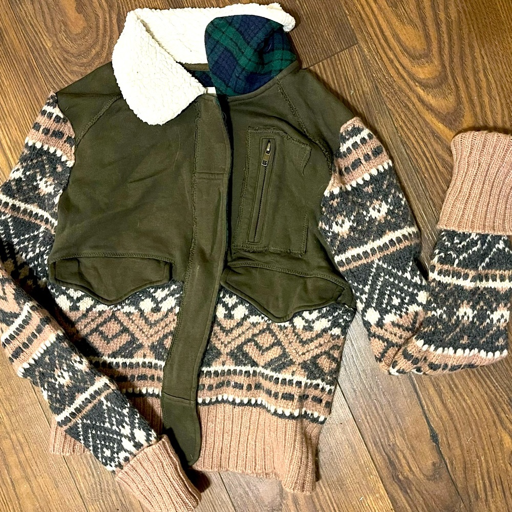 vintage knitted plaid cowichan sweater jacket